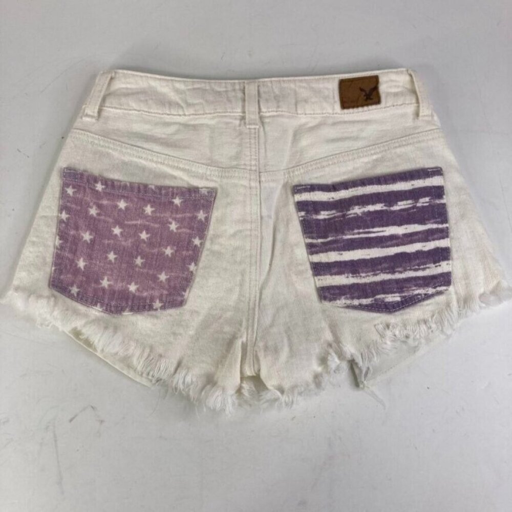 American Eagle Womens Hi‎ Rise Festival Shorts Sz 0 White Bleached Stars Stripes